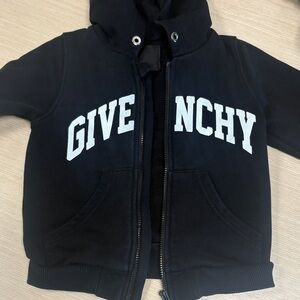 Givenchy Black Kids Hooded Zip Sweatshirt with White Logo